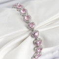 Pirinç Zirkon Taşlı Pembe Kalp Baget Model Gümüş Renk VIP Seri Kadın Bileklik