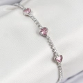Pirinç Zirkon Taşlı Pembe Kalp Model Gümüş Renk Kadın Bileklik