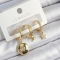 Pirinç Zirkon Taşlı Yıldız Ve Ay Model Gold Renk 3lü Çift Kadın Küpe Set