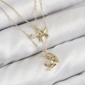 Pirinç Zirkon Taşlı Yıldız Ve Ay Model Gold Renk Kadın Kolye
