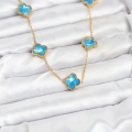 316L Çelik Zincir Gold Buz Mavisi Renk Yonca Kolye