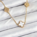 316L Çelik Zincir Gold Renk Beyaz ve Zirkon Taşlı Yonca Kadın Kolye