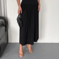 Sandy Uzun Beli Lastikli Yüksel Bel Etek Yazlık - Siyah