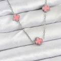 316L Çelik Zincir Gümüş Renk Pembe Baby Boy Yonca Kadın Kolye