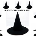 Siyah Cadı Şapkası Keçe Yetişkin Boy 6 Adet