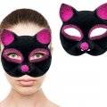 Siyah Fuşya Simli Süet Kedi Maskesi