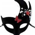 Siyah İncili Taşlı Süet Venedik Parti Maskesi