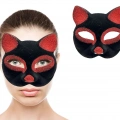 Siyah Kırmızı Simli Süet Kedi Maskesi