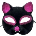 Siyah Renk Fuşya Simli Süet Kaplama Kedi Maskesi 18x14 Cm