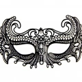 Siyah Renk Lazer Kesim Üzeri Kristal Taşlı Metal Balo Parti Venedik Maskesi