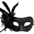 Siyah Renk Metalize Sim Görünümlü Parlak Tüylü Parti Maskesi 22x19 Cm