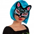 Siyah Renk Süet Kaplama Üzeri Mavi Kırmızı Simli Kedi Maskesi 17x14 Cm