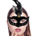 Siyah Renk Tüylü Siyah Süet Kaplama Parti Balo Maskesi 20x16 Cm