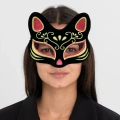 Siyah Süet Kırmızı Sarı Simli Kedi Maskesi