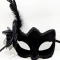 Siyah Süet Yandan Tüylü İncili Parti Maskesi