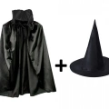 Siyah Yakalı Pelerin Ve Siyah Cadı Şapkası Seti Çocuk Boy