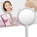 Kedi Kulaklı Telefon Standlı Yuvarlak Dokunmatik Led Ayarlı Masa Üstü Makyaj Aynası
