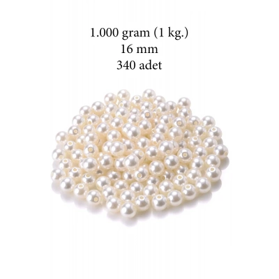 1.000 gram (1 kg.) 16mm Krem Renk Plastik İnci Boncuk Çanta ve Takı Yapım Boncuğu (~340 adet)