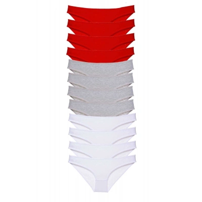 12 adet Süper Eko Set Likralı Kadın Slip Külot Kırmızı Gri Beyaz