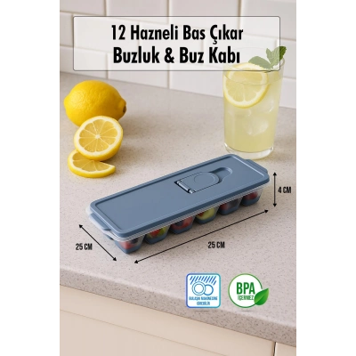 12 Hazneli Bas Çıkar Buzluk & Buz Kabı Yeşil