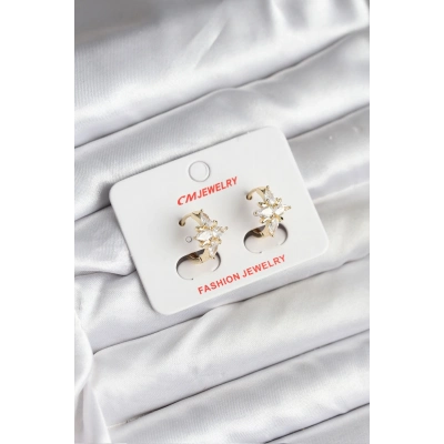 14K Gold Renk Kaplama Kutup Yıldız Zirkon Taşlı CM Kadın Küpe