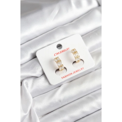 14K Gold Renk Kaplama Zirkon Taşlı CM Kadın Küpe