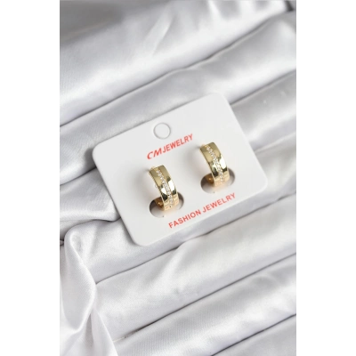 14K Gold Renk Kaplama Zirkon Taşlı Halka Model CM Kadın Küpe