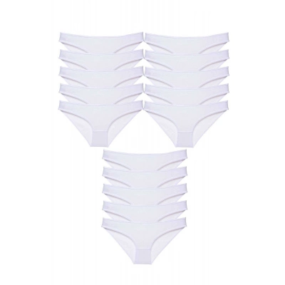 15 adet Süper Eko Set Likralı Kadın Slip Külot Beyaz