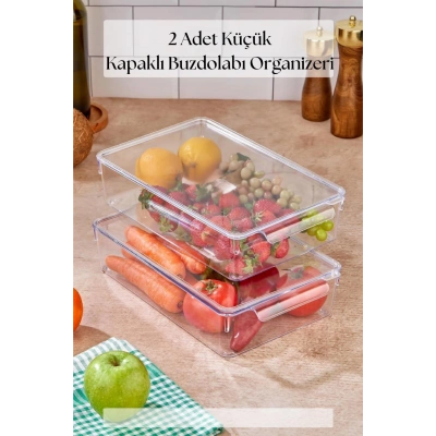 2 Li Kapaklı Buzdolabı Organizeri & Buzdolabı Düzenleyici 3 lt