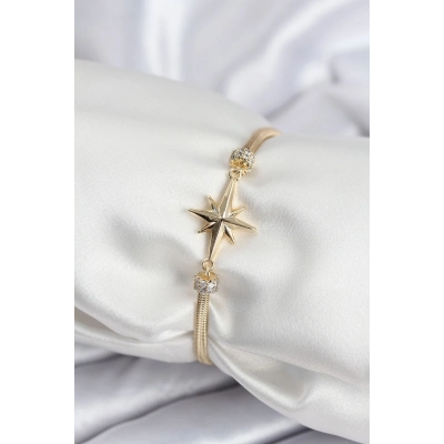 Pirinç VIP Seri Gold Renk Kutup Yıldızı Model Kadın Bileklik