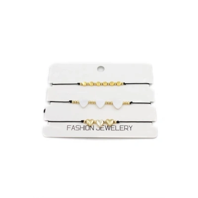 3Lü Kalp İp Bileklik - Altın