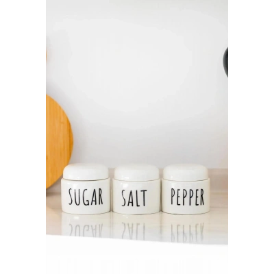 3 Lü Seramik Baharat Seti Beyaz 350 ml