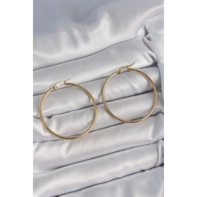 316 Çelik Gold Renk 43 mm Halka Model Kadın Küpe