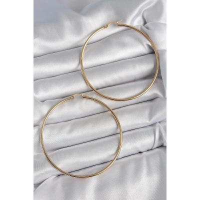 316 Çelik Gold Renk 63 mm Halka Model Kadın Küpe