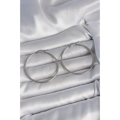 316 Çelik Gümüş Renk 43 mm Halka Model Kadın Küpe