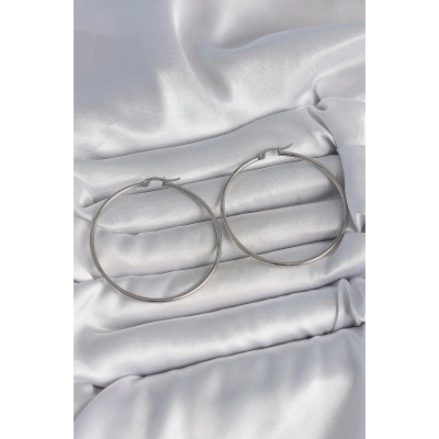 316 Çelik Gümüş Renk 53 mm Halka Model Kadın Küpe