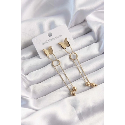 316L Çelik Altın Renk Sallantılı Düğüm Model Kelebek Küpe