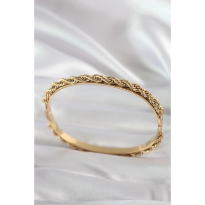 316L Çelik Gold Renk Burgu Zincir Model Kadın Kelepçe