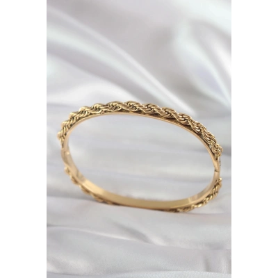 316L Çelik Gold Renk Burgu Zincir Model Kadın Kelepçe