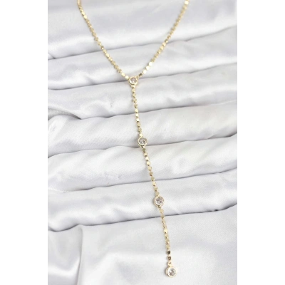 316L Çelik Gold Renk Ezme Zincir Model Y Kadın Kolye
