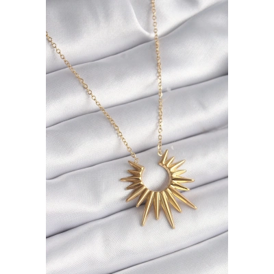 316L Çelik Gold Renk Güneş Model Vintage Kadın Kolye