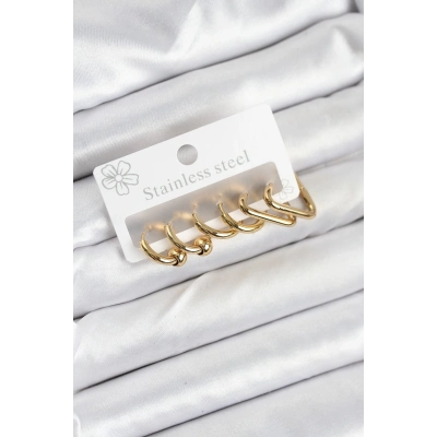 316L Çelik Gold Renk Kadın Küpe Seti