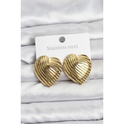 316L Çelik Gold Renk Kalp Model Kadın Küpe