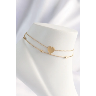 316L Çelik Gold Renk Kalp Tasarımlı 2li Halhal