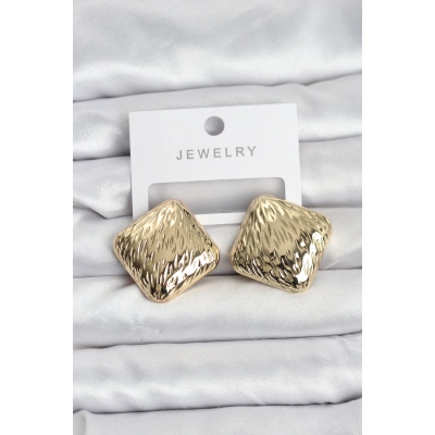 316L Çelik Gold Renk Kare Vintage Kadın Küpe