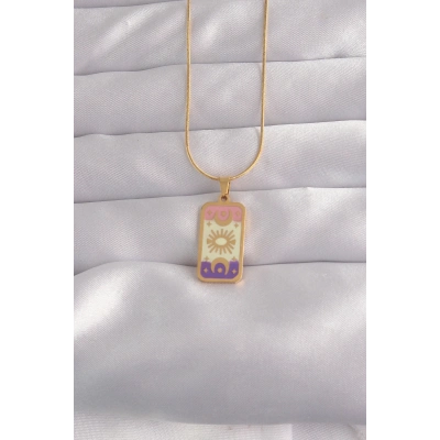 316L Çelik Gold Renk Karışık Mineli Ay Figür Tarot Kolye