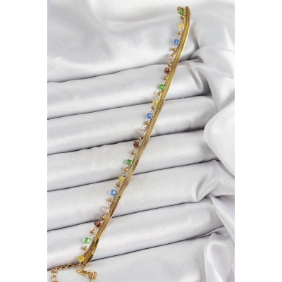 316L Çelik Gold Renk Karışık Renkli Kristal Taşlı Kadın Bileklik