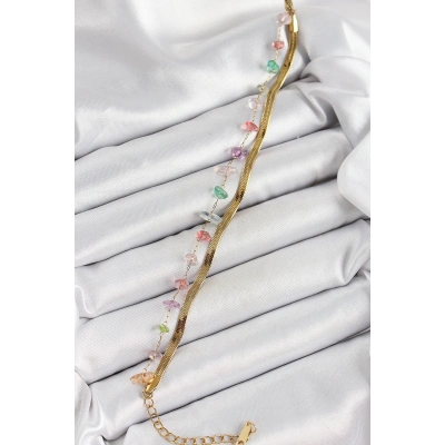 316L Çelik Gold Renk Kristal Karışık Renkli Taşlı Kadın Bileklik