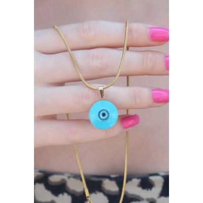 316L Çelik Gold Renk Nazar Boncuk Model Kadın Kolye