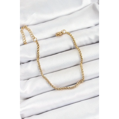 316L Çelik Gold Renk Örgü Burgu Zincir Erkek Bileklik